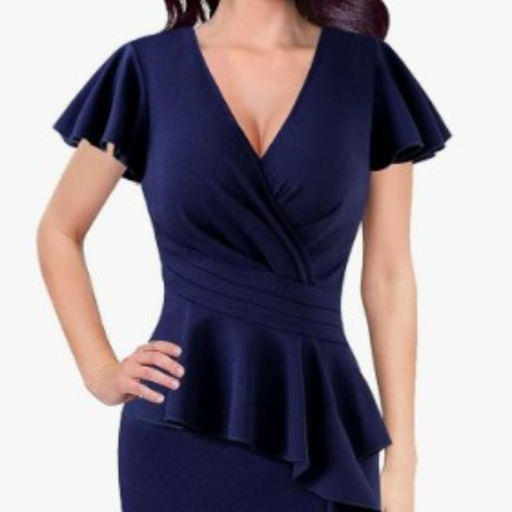VFSHOW Women's Ruched Wrap V-Neck Ruffle Formal Prom Peplum Maxi Dress